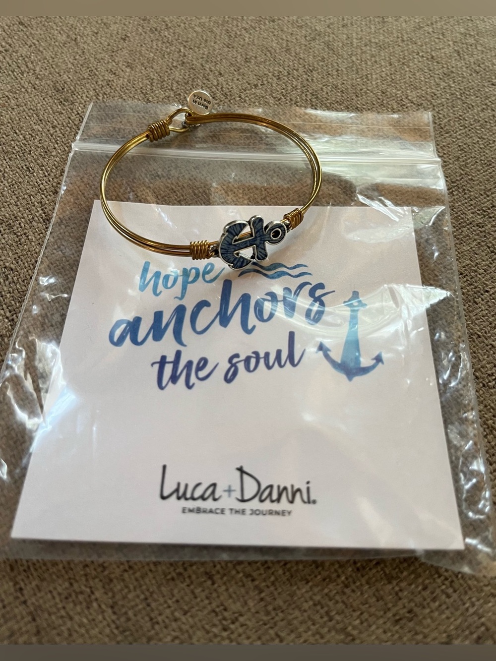 Luca + Danni Hope Anchors Bangle Bracelet, Petite, Brass , Blue Anchor, LNWB